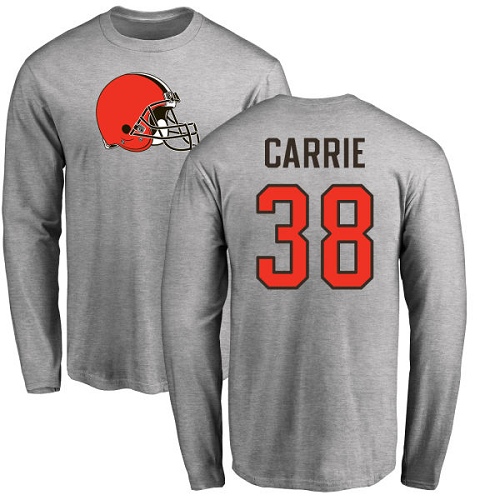 Men Cleveland Browns T J Carrie Ash Jersey #38 NFL Football Name and Number Logo Long Sleeve T Shirt->cleveland browns->NFL Jersey